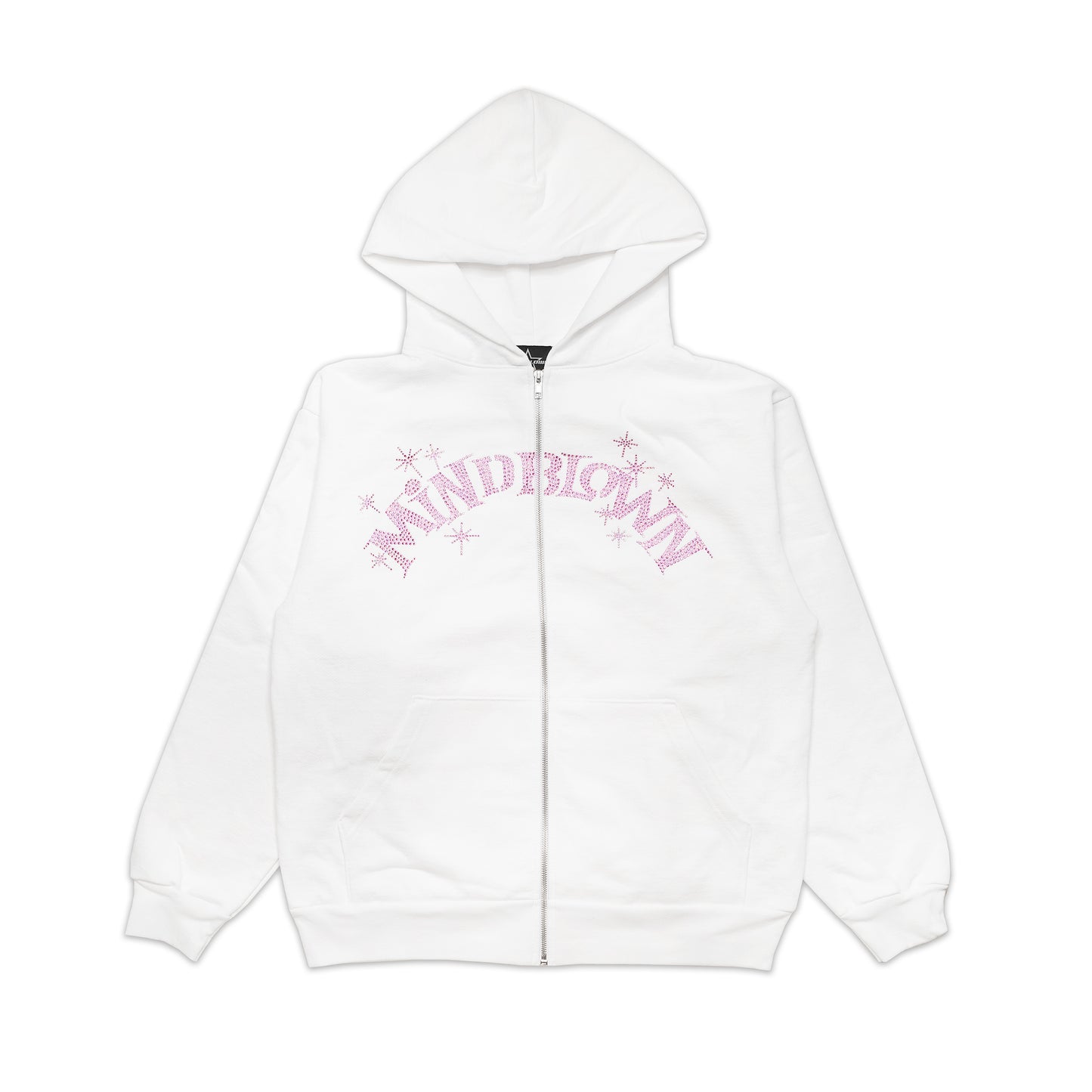 WHITE / PINK RHINESTONE SPARKLE ZIP UP HOODIE