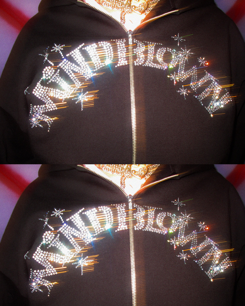BLACK RHINESTONE SPARKLE ZIP UP HOODIE