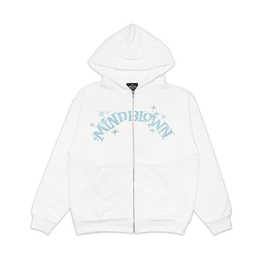 WHITE / BLUE RHINESTONE SPARKLE ZIP UP HOODIE