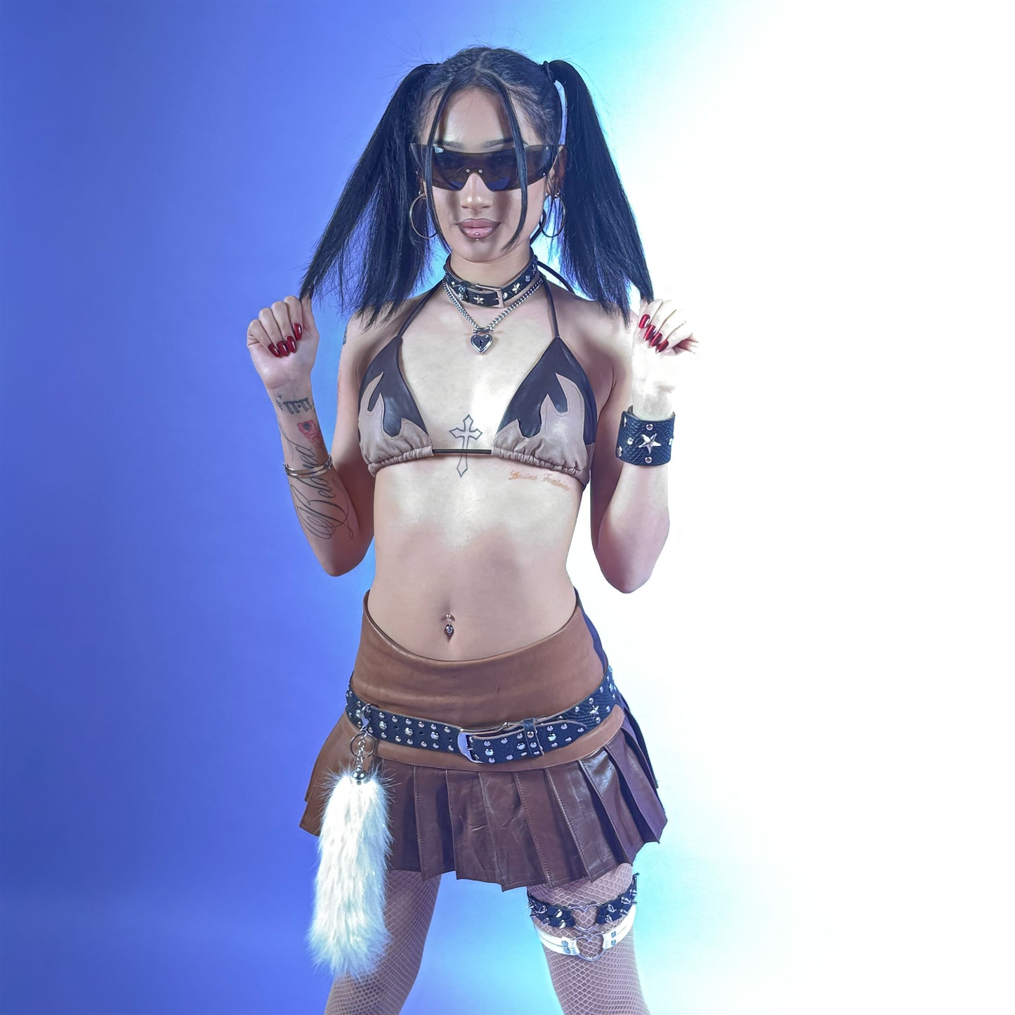 BROWN LEATHER STAR SKIRT