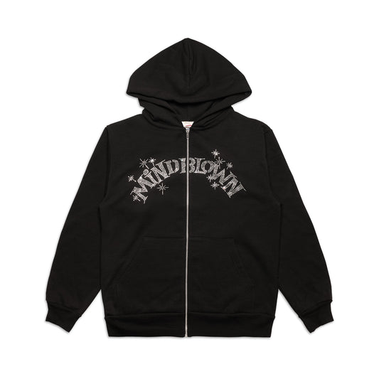 BLACK RHINESTONE SPARKLE ZIP UP HOODIE